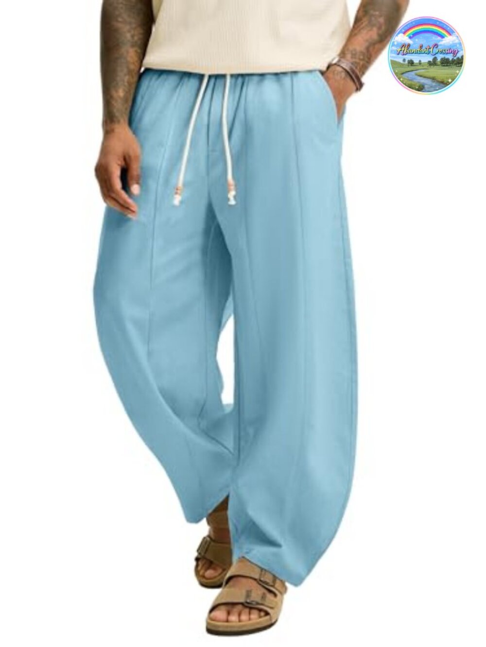 Men's Linen Cotton Drawstring Pants Barrel Leg Pleated Boho Resort Casual